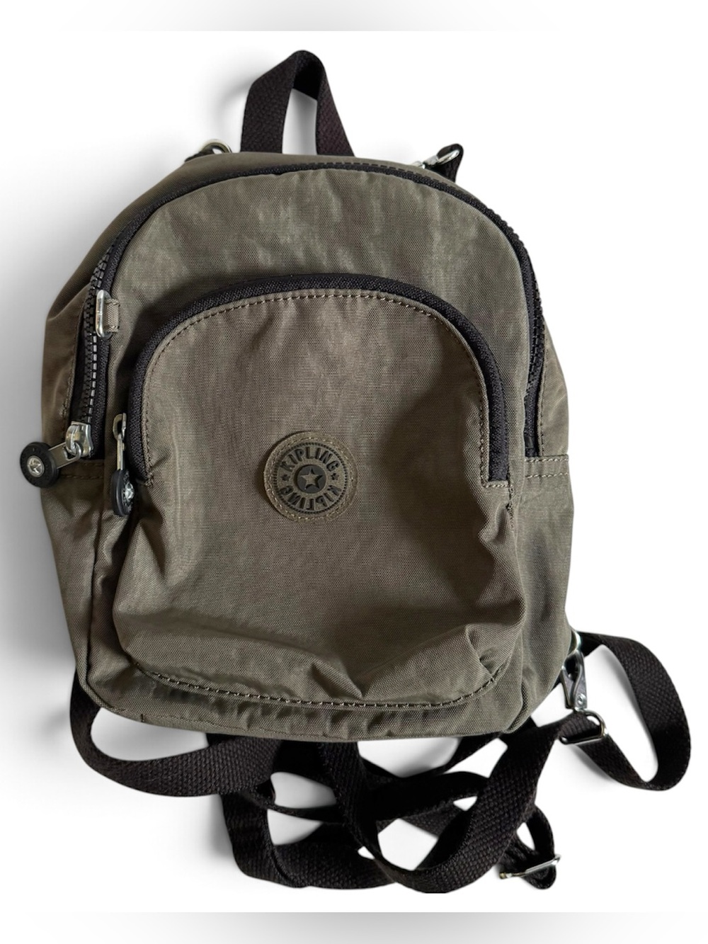 Kipling Delia Compact Small Convertible Backpack Crossbody Bag Green Moss Gray